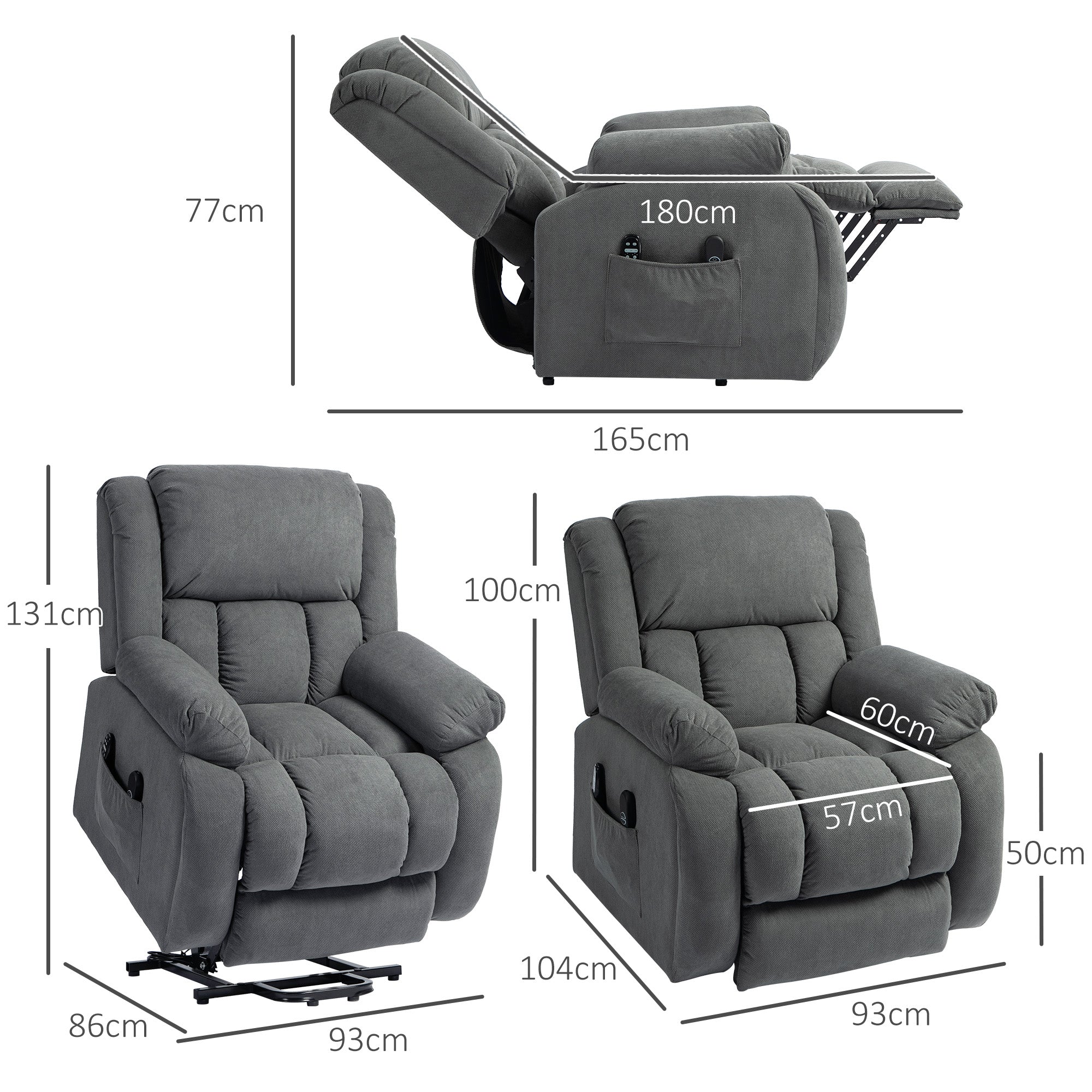 HOMCOM Recliner Armchair Lift Chair, Electric Recliner Chair with Vibration Massage and Heat, Wide Seat, USB Port, Grey 