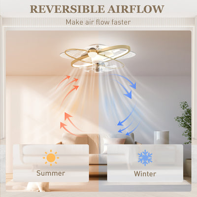 HOMCOM Ceiling Fan with Light and Remote, 3 Colour Temperatures, LED Mount Ceiling Fan Light for Bedroom, Gold Tone 