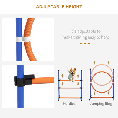 PawHut Dog Agility Training Equipment with Weave Poles, Jump Ring, Pause Box, Adjustable Hurdle, Carry Bag, Orange 