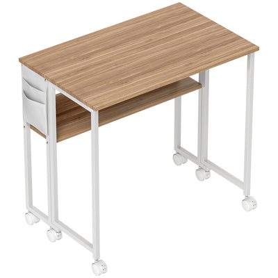 HOMCOM 80 cm Drop Leaf Writing Work Desk - Natural Wood Finish 