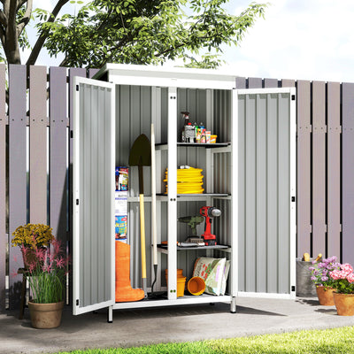 Outsunny Outdoor Storage Cabinet with Removable Shelves, Garden Tool Shed with Asphalt Roof, White and Black 