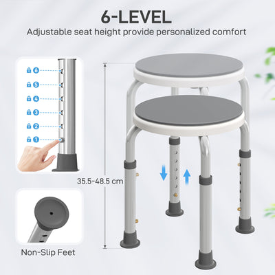 HOMCOM 360° Swivel Shower Chair, Height Adjustable Aluminium Shower Stool with Non-Slip Feet for Disabled, Elderly, Grey 
