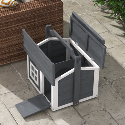 PawHut Indoor Rabbit Hutch, Portable Small Animal House Outdoor, with Top Handle, Openable Roof - Grey 
