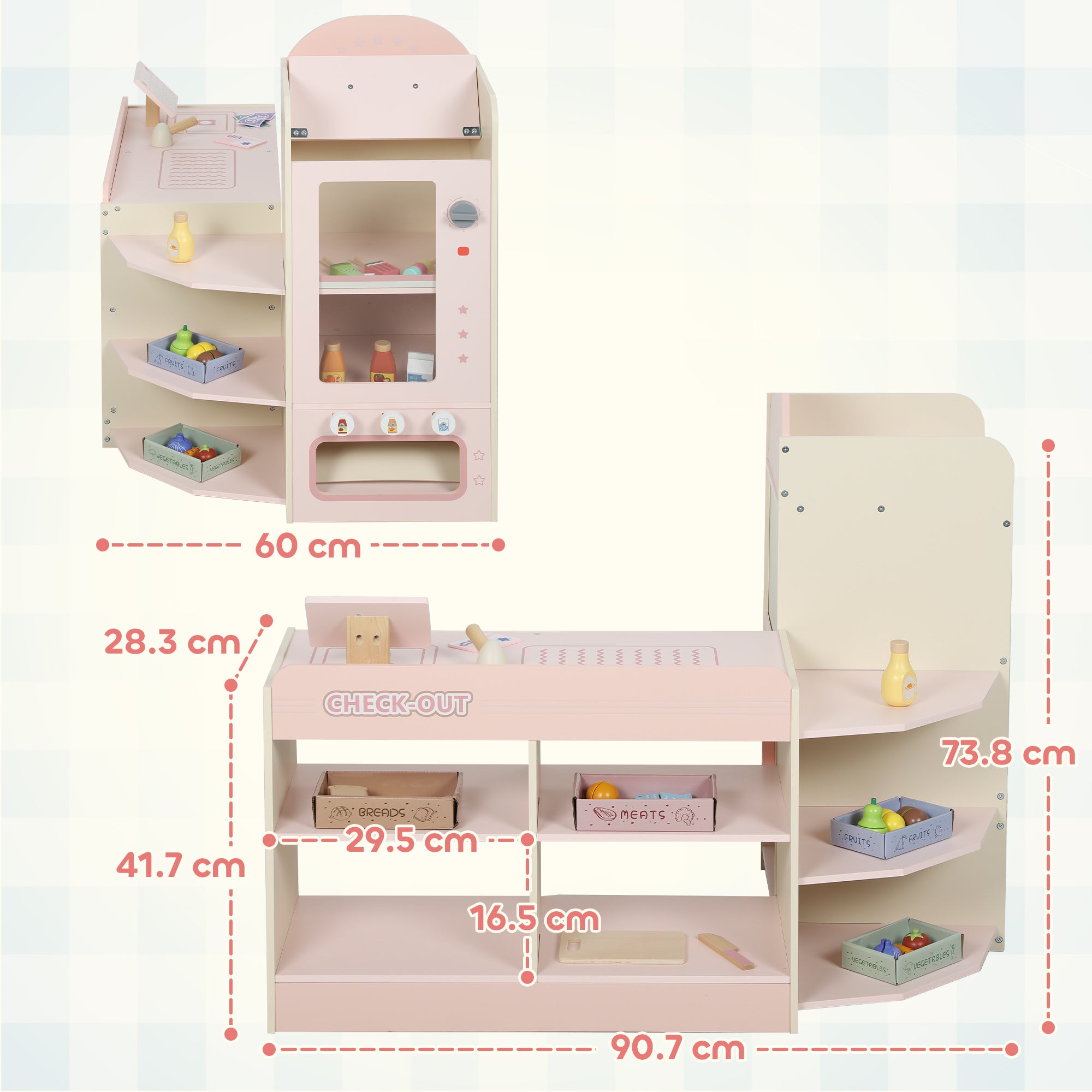 AIYAPLAY Kids Grocery Store, Children Supermarket Playset with Cash Register, Vending Machine, Display Shelves 
