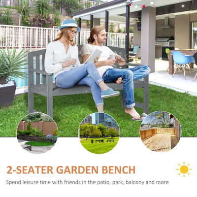 Outsunny 2 Seater Wooden Garden Bench with Armrest, Outdoor Furniture Chair for Park, Balcony, Grey 
