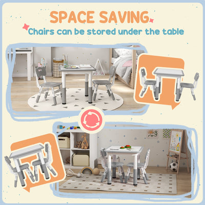 AIYAPLAY Height Adjustable Toddler Table and Chair Set, 3 Pcs Children Activity Table w/ 2 Chairs, for Playroom, Bedroom - Grey 