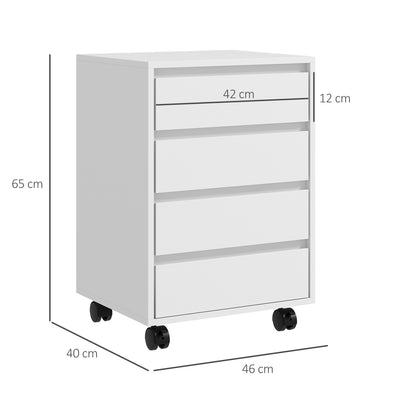 HOMCOM Four-Drawer Office Filing Cabinet, with Wheels - White 