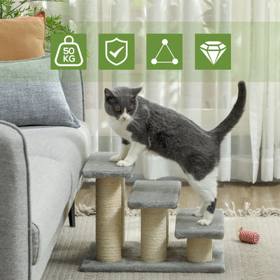 PawHut Pet Stairs 3-step Pet Ladder Cat dog Stairs Climb Ladder Cat Tree, Grey 