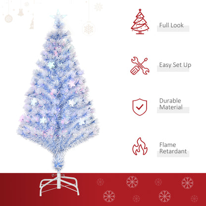 HOMCOM 4FT Artificial Fibre Optic Christmas Tree Seasonal Decoration w/ LED Lights Pre-Lit Easy Store White Blue 
