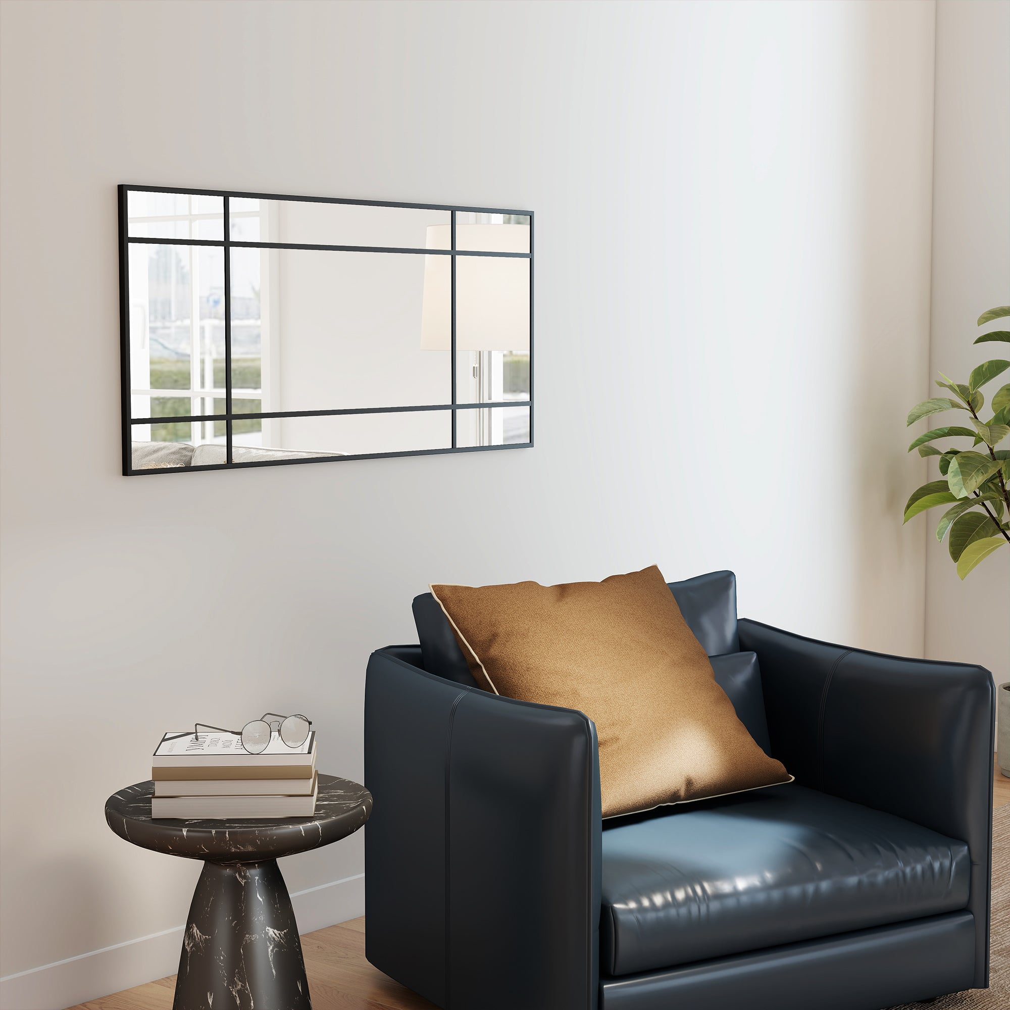 HOMCOM Decorative Grid Wall Mirror, with Back Hooks - Black 