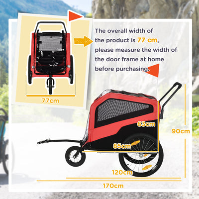 PawHut 2 in 1 Dog Bike Trailer Pet Stroller for Large Dogs with Hitch, 20" Wheels, Pet Bicycle Cart Trolley Carrier for Travel, Red 