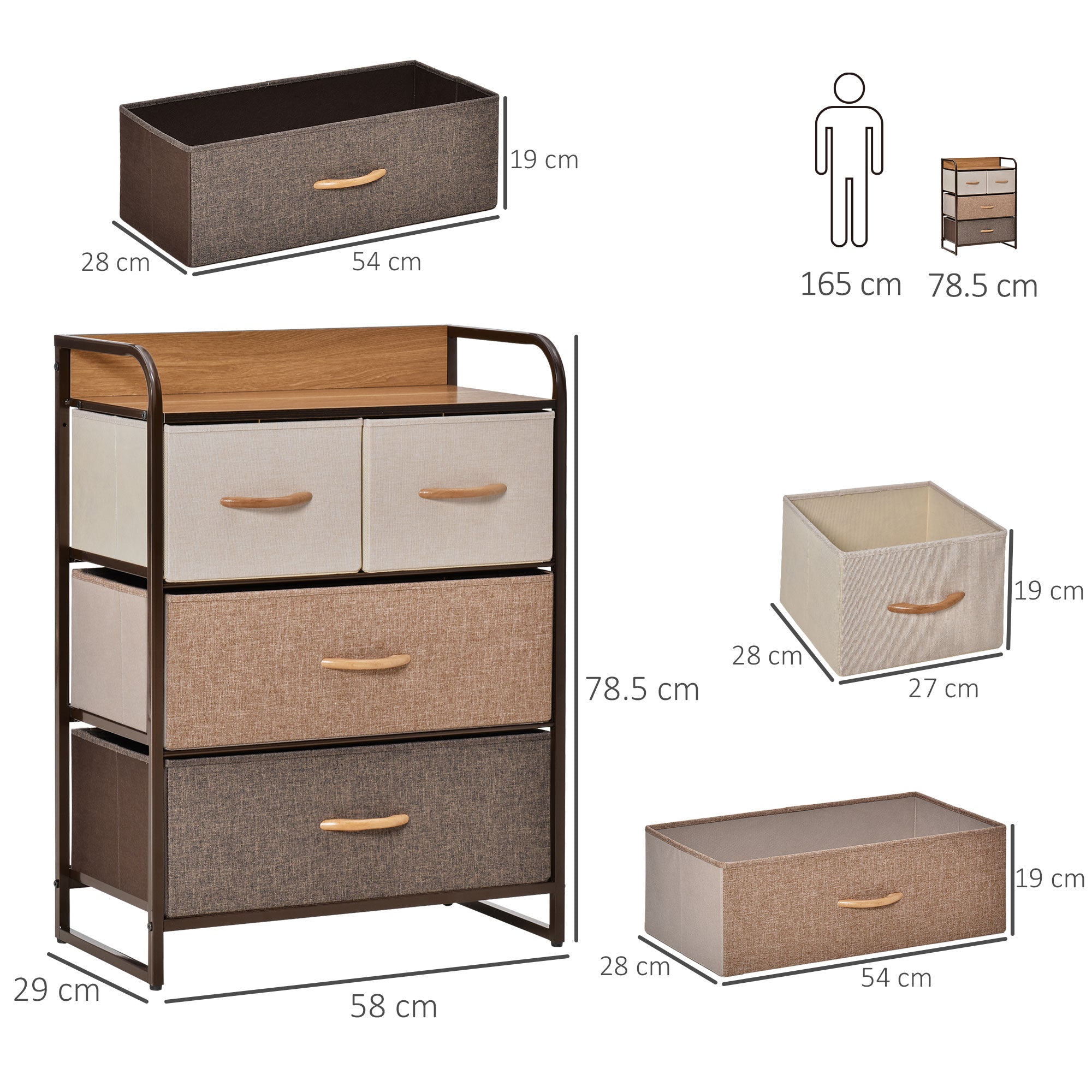 HOMCOM 4-Drawer Dresser, 3-Tier Storage Organizer, Tower Unit for Bedroom Hallway Closets with Steel Frame Wooden Top 