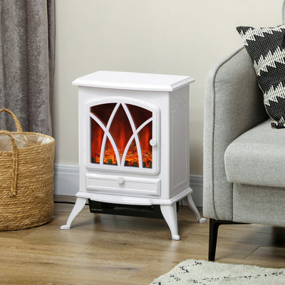 HOMCOM 1kW-2kW Vintage Electric Fireplace Heater - White 