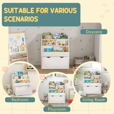 AIYAPLAY Bookcase for Kids with Shelves, Drawer, Bookcase for Bedroom, Playroom, White 