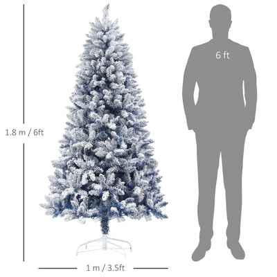 HOMCOM 6ft Flocked Artificial Christmas Tree with 700 Snow Frosted Tips, Metal Stand, Snowy Hinged Xmas Tree, Blue 