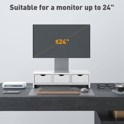 HOMCOM Monitor Stand Riser with 3 Drawers, Monitor Riser for Laptop, Computer, PC, Small Printer, 51 x 24 x 13cm, White 