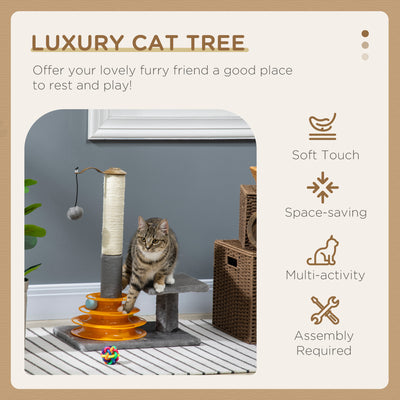 PawHut 56cm Cat Tree Tower Activity Centre, Climbing Stand Kitten House Furniture w/ Scratching Posts, Toy Ball - Grey 