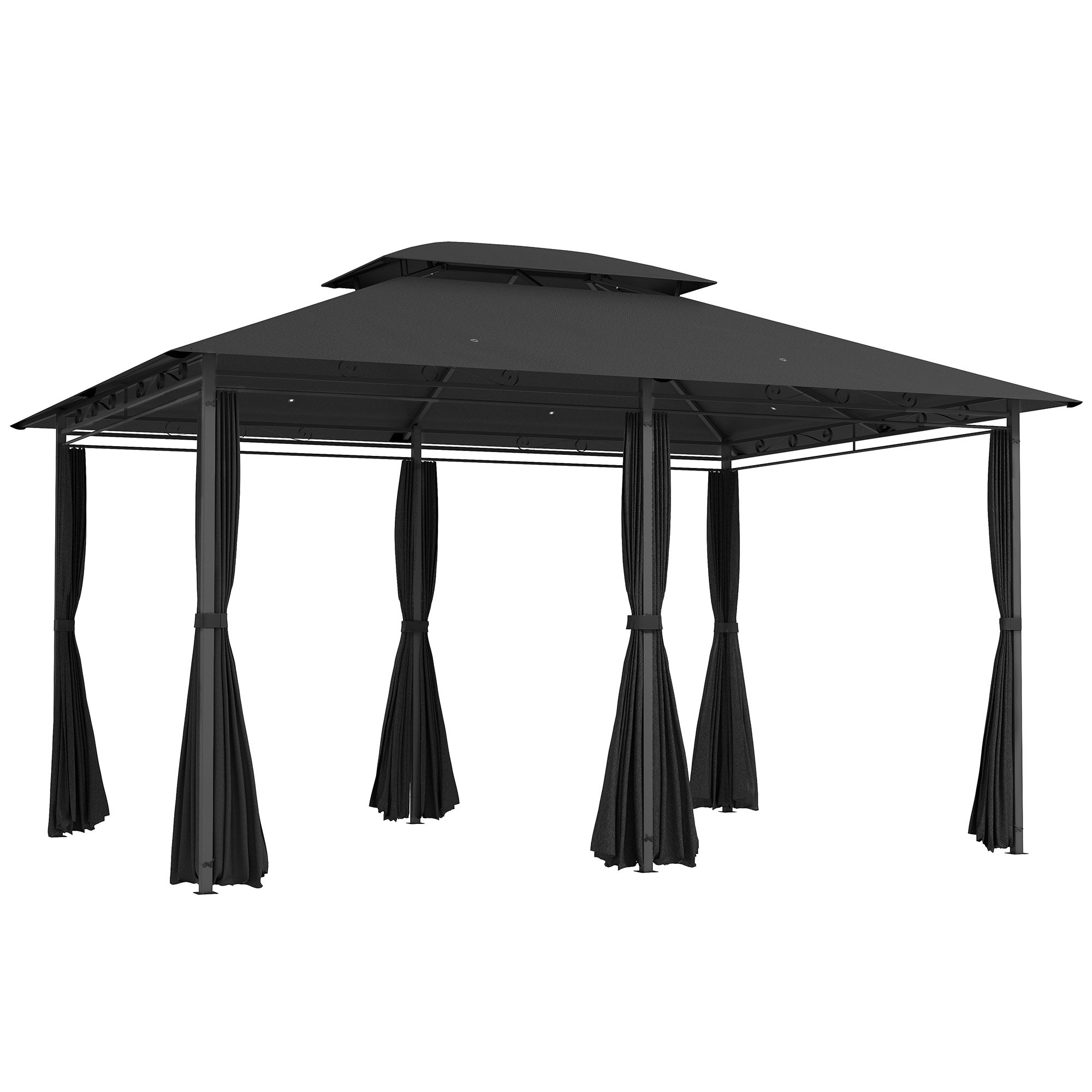 Outsunny 3 x 4m Steel Gazebo, with Curtains - Black 