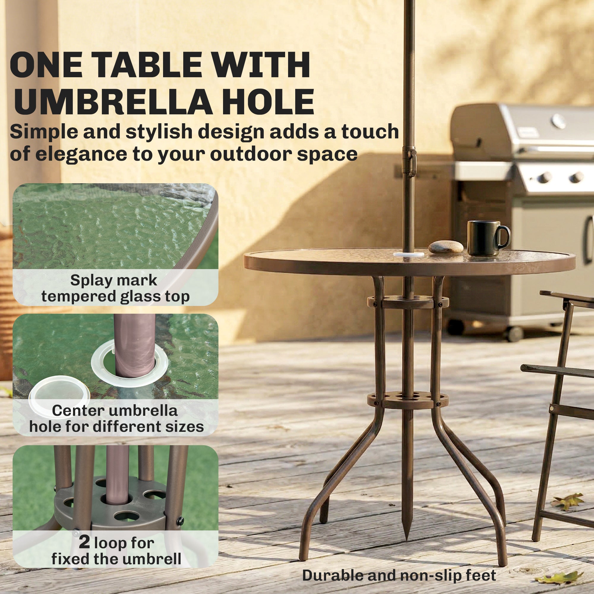 Outsunny 6 Piece Garden Dining Set with Umbrella, Patio Sets with Parasol, 4 Folding Dining Chairs, Dark Grey 
