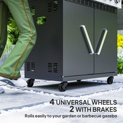 Outsunny 4+1 Burner Gas BBQ Grill with Clear View Lid, Portable Gas Barbecue Grill with Built-in Thermometer, Side Table, Cabinet, Wheels, Grease Tray for Garden Party Outdoor Cooking, Black 