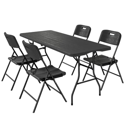 Outsunny 5 Piece 6ft Foldable Table and Chairs, Portable Picnic Table Set with 4 Chairs, Waterproof Top and Steel Frame, Black 
