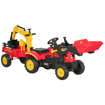 HOMCOM Kids Children Pedal Go Kart Ride On Toy Car Excavator Tractor w/ Moving Bucket Steering Wheel Removable Digger For 3 - 6 Years 