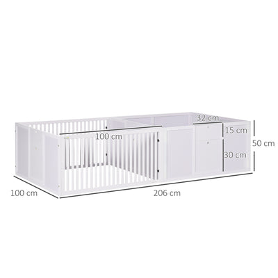 PawHut 7 Panels Playpen with 3 Doors for Baby Dogs, Two-Room Design Puppy Whelping Box - White 