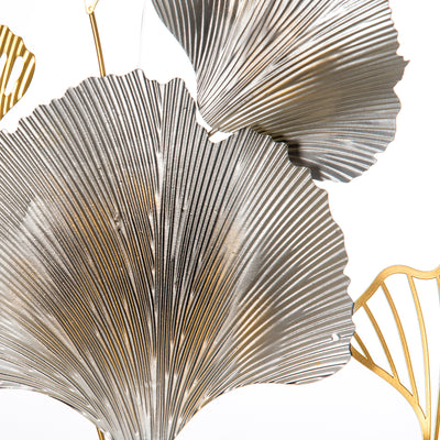 HOMCOM 3D Metal Wall Art Modern Ginkgo Leaves Hanging Wall Sculptures Home Decor for Living Room Bedroom Dining Room, Gold 