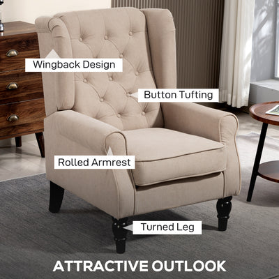 HOMCOM Wingback Accent Chair, Retro Upholstered Button Tufted Occasional Chair for Living Room and Bedroom, Beige 