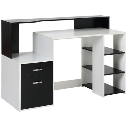 HOMCOM Computer Desk with Drawers and Storage Shelves, Reception Desk, Study Workstation for Home Office, 137 x 55 x 92cm, Black and White 