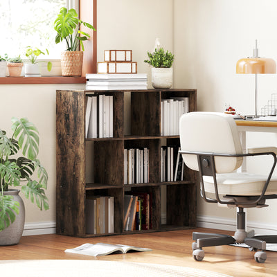 HOMCOM Nine-Cube Storage Shelf - Rustic Brown 