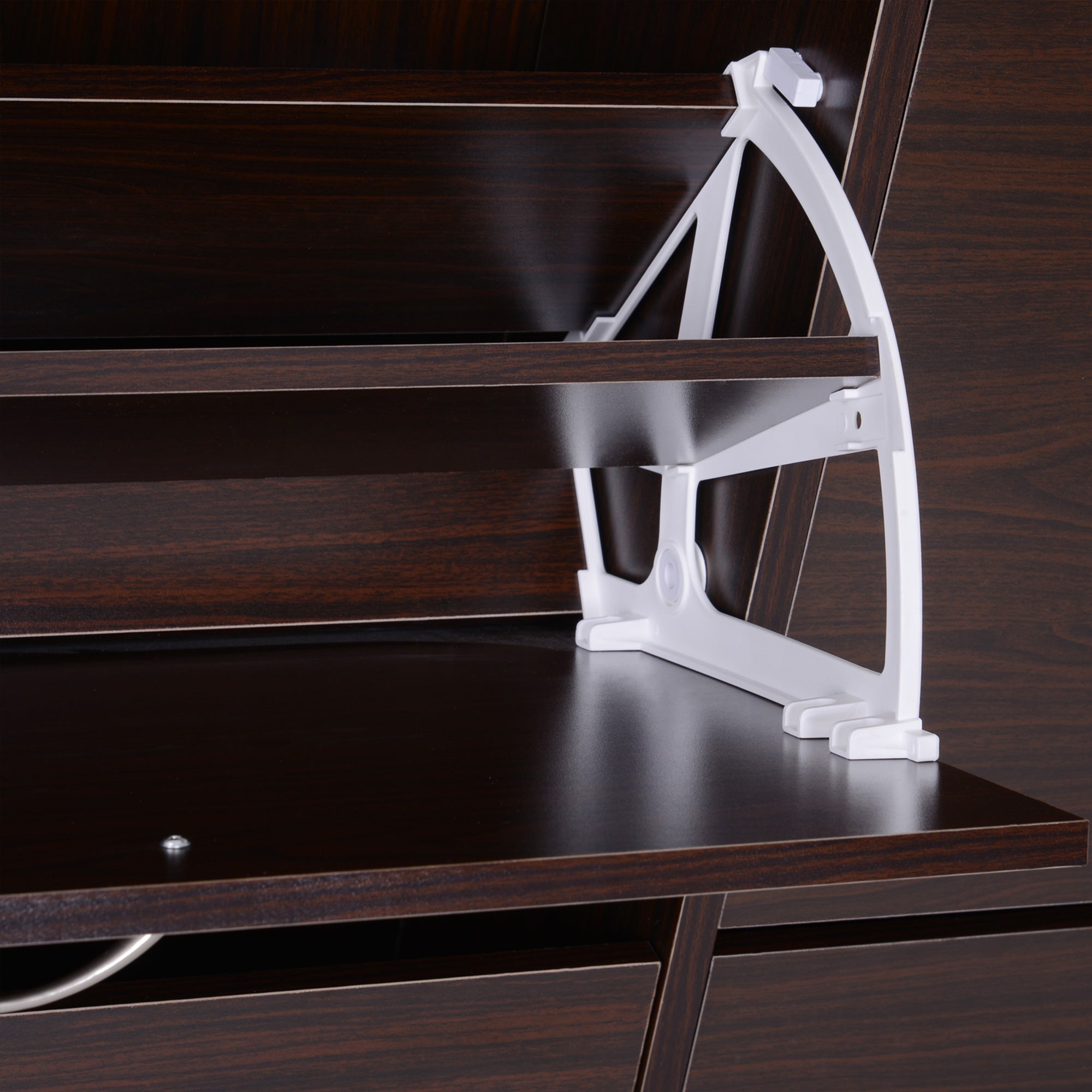 HOMCOM Wooden Modern Design 4 Drawer Shoes Cabinet Pull Down Shelf Storage Organiser Entrance Hallway Furniture - Dark Brown 