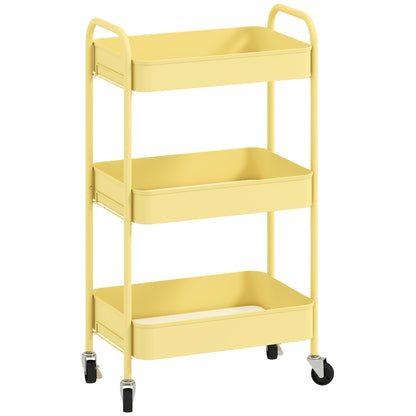 HOMCOM Three-Tier Steel Storage Trolley - Yellow