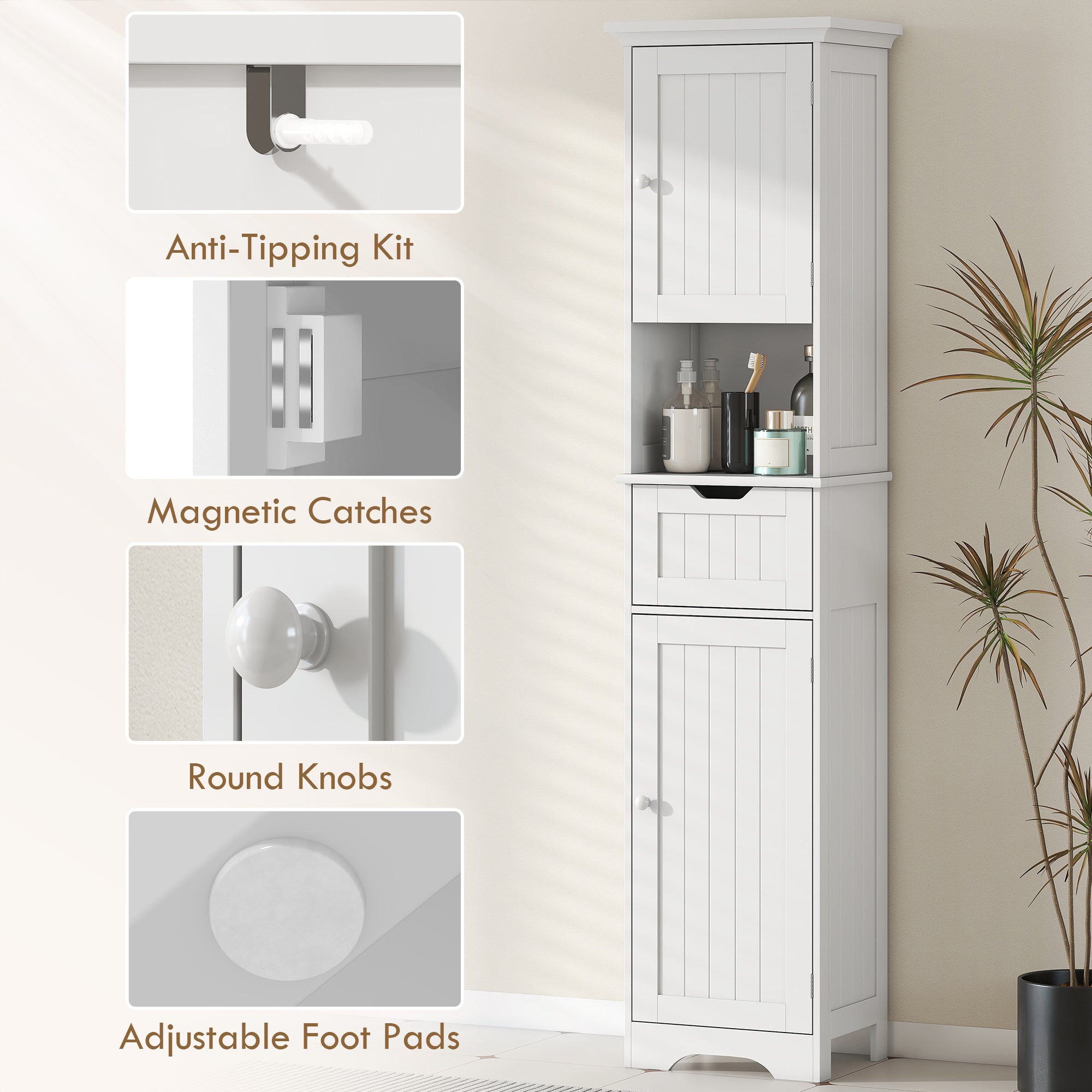 HOMCOM Slim Bathroom Storage Cabinet, with Sensor Lights - White 