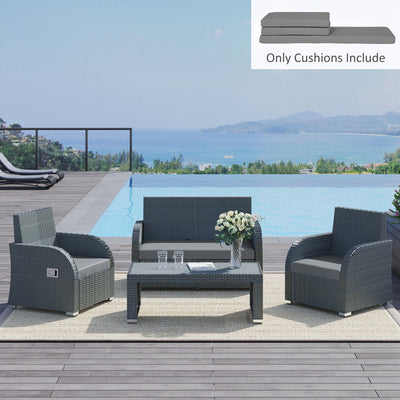 Outsunny Outdoor Seat Cushion Pads for Rattan Furniture, 3 PCs Garden Furniture Cushions, Dark Grey 