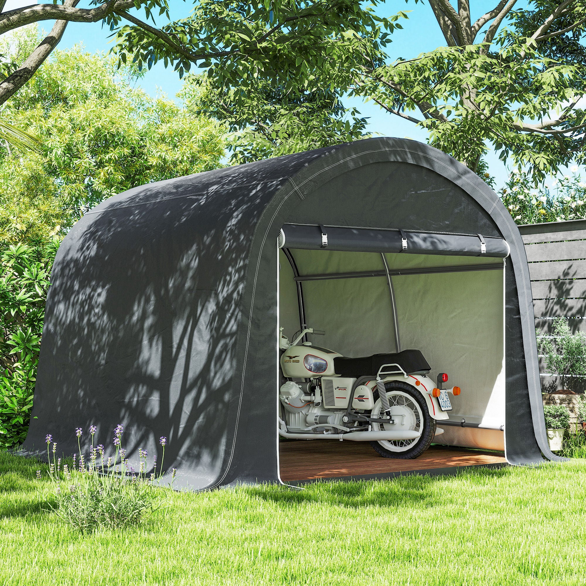 Outsunny 3 x 3(m) Garden Storage Tent, Heavy Duty Outdoor Shed, Waterproof Portable Shed Storage Shelter with Galvanised Steel Frame for Bike, Motorcycle, Garden Tools, Grey 