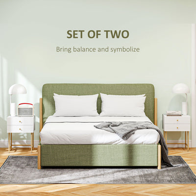 HOMCOM Set of Two Elegant Bedside Tables - White/Gold-Tone 