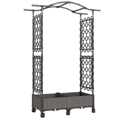 Outsunny Raised Garden Bed with Arch Trellis, Raised Bed for Garden on Wheels with Side Trellis, Self Watering Planter Box 