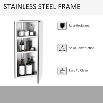 HOMCOM Stainless Steel Wall mounted Bathroom Corner Mirror Storage Cabinet Single Door 300mm (W) 