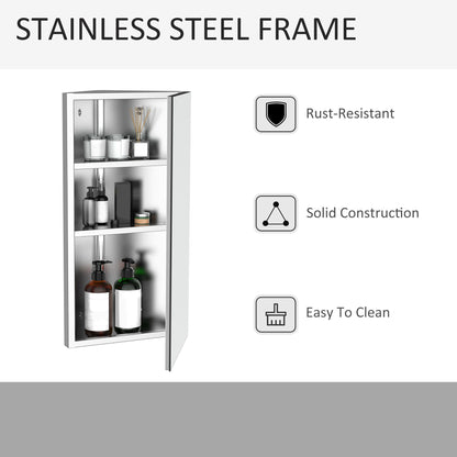 HOMCOM Stainless Steel Wall mounted Bathroom Corner Mirror Storage Cabinet Single Door 300mm (W) 