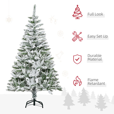 HOMCOM 5 Ft Snow Flocked Artificial Christmas Tree Xmas Pine Tree with Realistic Branches, Auto Open and Steel Base, Green 