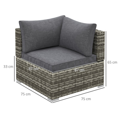 Outsunny Outdoor PE Rattan Corner Sofa, Garden Wicker Furniture Single Sofa Chair w/ Cushions, Deep Grey 