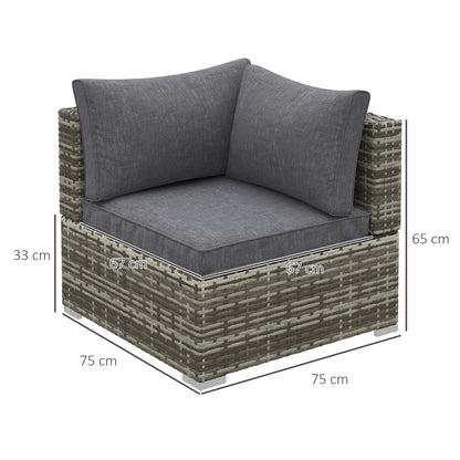 Outsunny Outdoor PE Rattan Corner Sofa, Garden Wicker Furniture Single Sofa Chair w/ Cushions, Deep Grey 