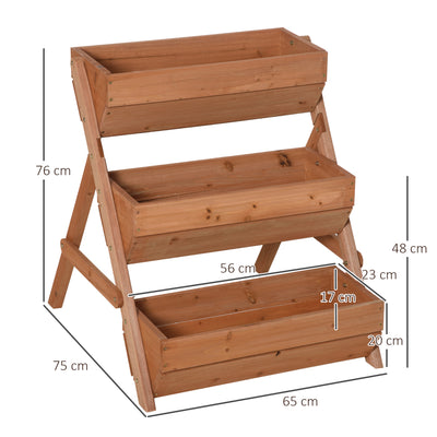 Outsunny 3 Tier Raised Garden Bed Wooden Elevated Planter Box Kit, 66L for Flower, Vegetable, Herb, 65x75x78cm, Brown 