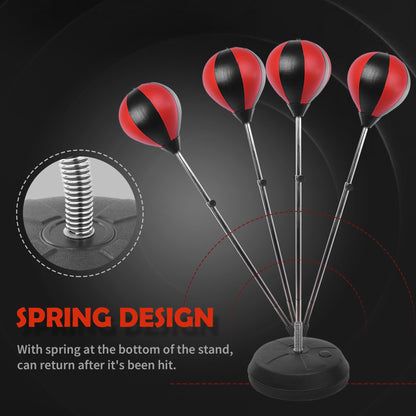 HOMCOM Training Boxing Punch Ball Set 125-145H x Φ43cm with Gloves Air Pump, 4-Position Adjustable Height Freestanding Boxing Speed Ball for Teenagers Exercise Training 