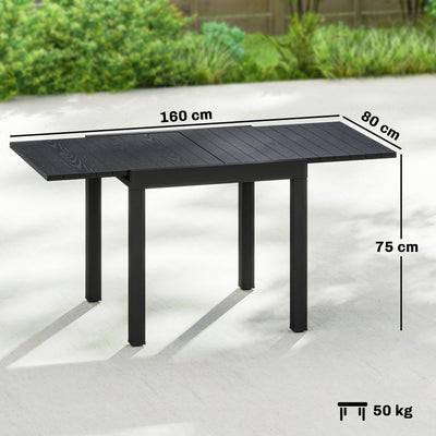 Outsunny Extending Garden Table for 4-6, Aluminium Outdoor Dining Table with Faux Wood Slatted Top, Black 