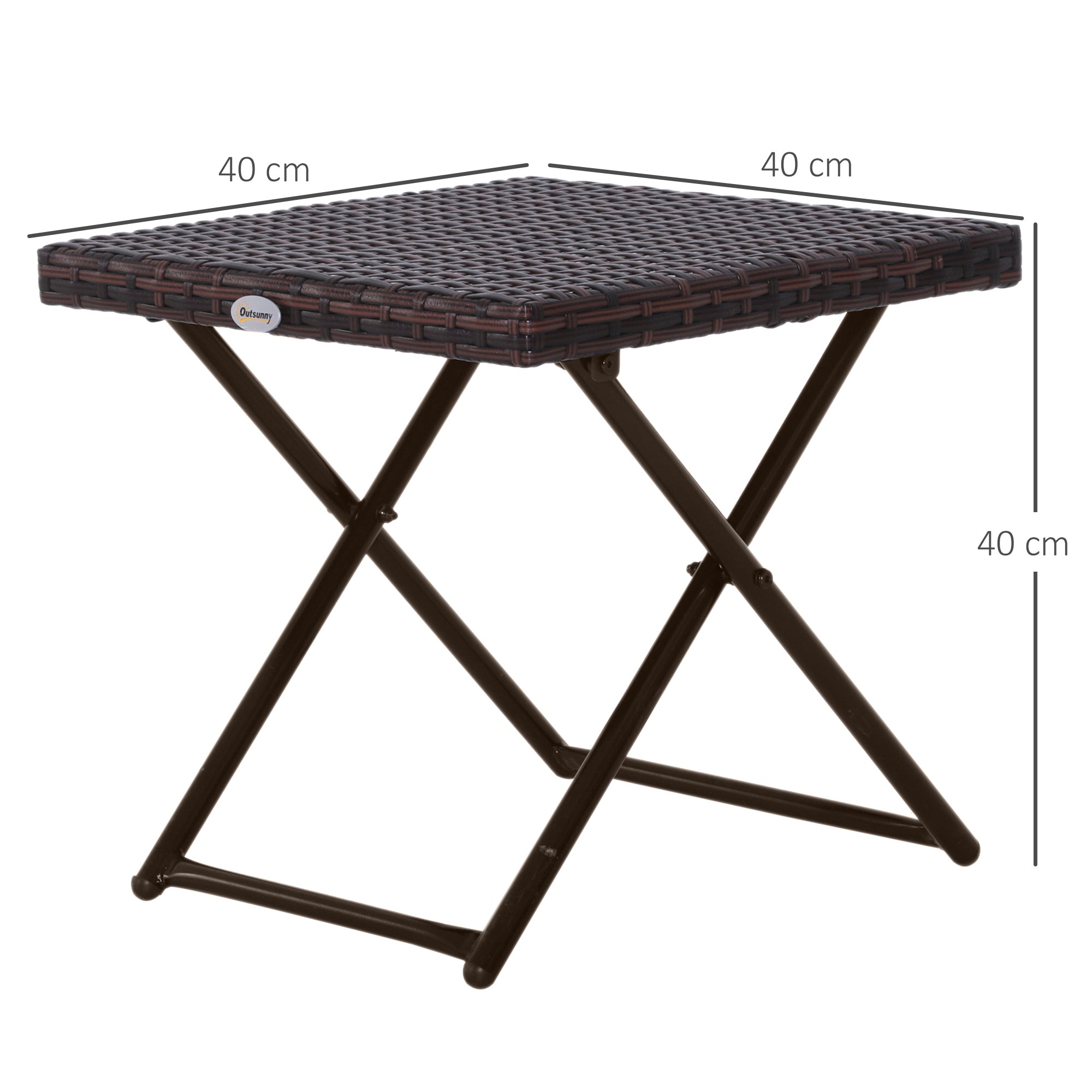 Outsunny Folding Rattan Garden Coffee Table, Small Square Outdoor Bistro Side Table with Rattan Top for Patio, Balcony, Porch, 40 x 40 x 40 cm, Brown 