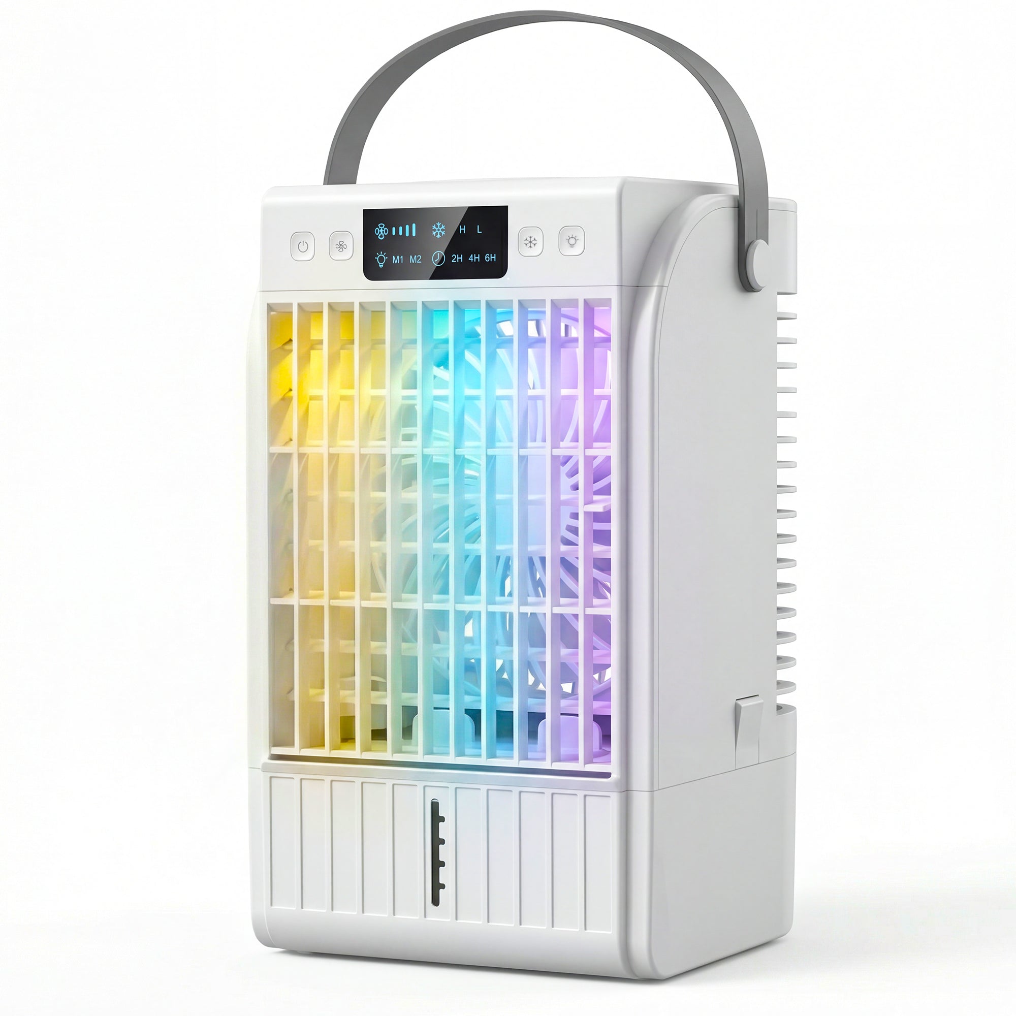 HOMCOM Portable Air Conditioner, 4-in-1 Mini Air Cooler with 4 Wind Speed, 2 Cool Mist, RGB 7 LED Light, White 