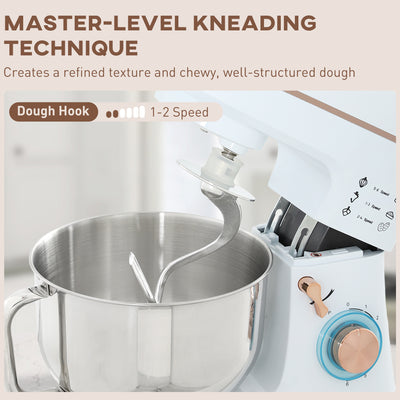 HOMCOM Stand Mixer, 5L Food Mixer for Baking, 6 Speeds and Pulse Setting, 1400W Cake Electric Kitchen Mixer with Dough Hook, Whisk, Stainless Steel Bowl, Splash Guard, Beater, White 
