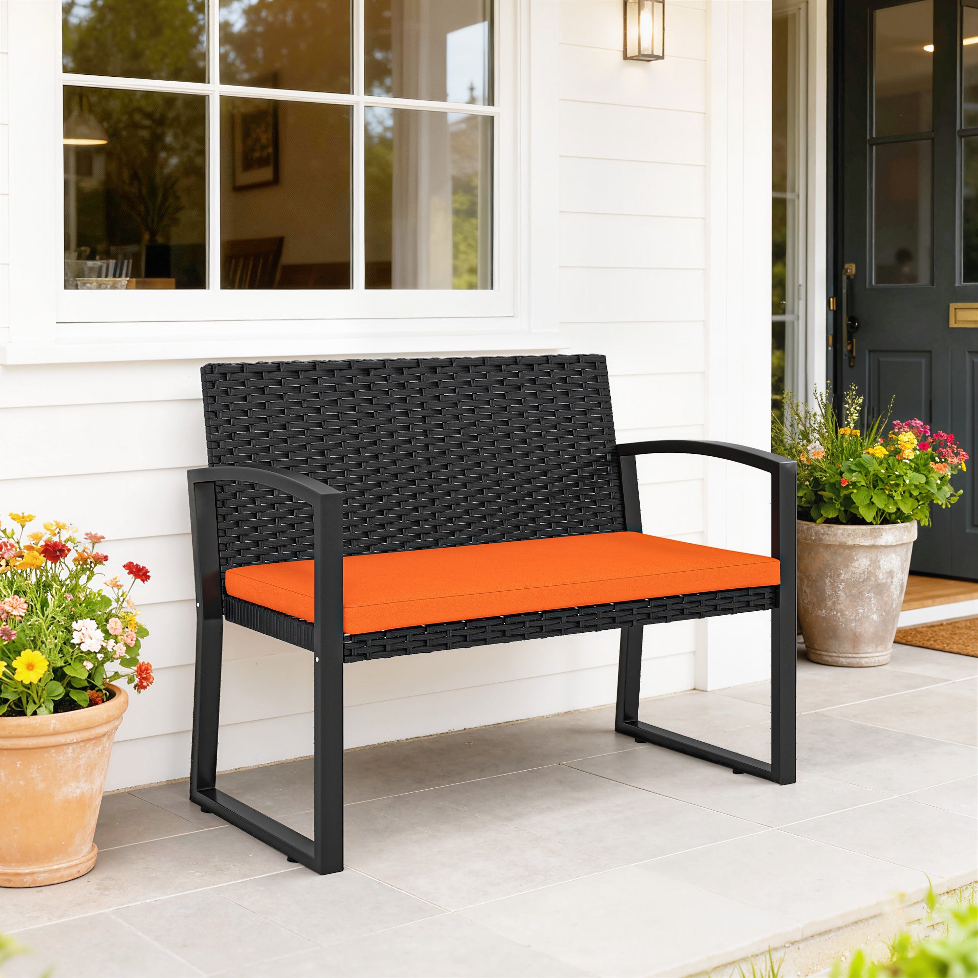 Outsunny Two-Seater Rattan Garden Bench - Orange 